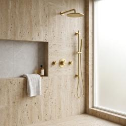 Aquanello Eterna Guld PVD Termostatisk Inbyggd Duschuppsättning med 2 Avstängningskranar 25 cm Regndusch och Duschstång ET-S-SET1-11-60